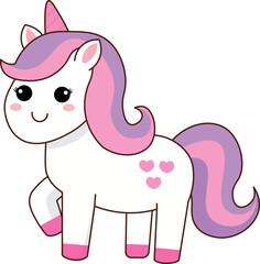 Fluffy white unicorn with tail and fur in different colors