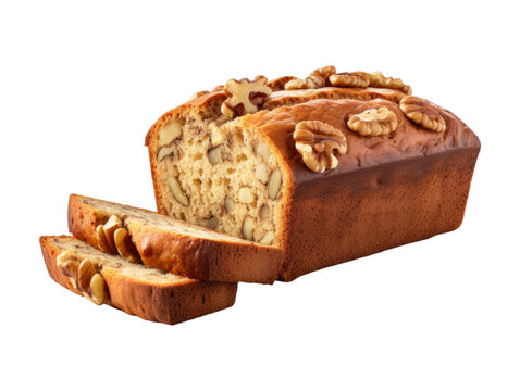 Banana Walnut Bread isolated on transparent png background. Generative ai
