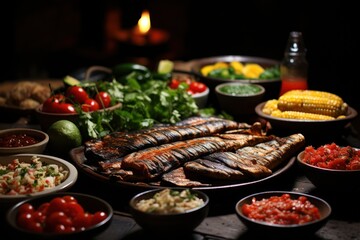 Obraz premium Various types of food spread across a table, showcasing a diverse selection
