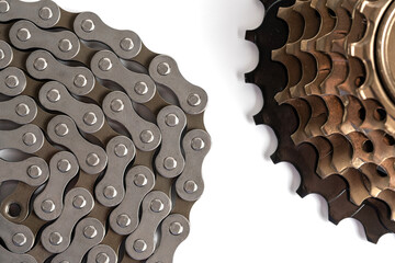 Bicycle chain isolated on a white background. Closeup.