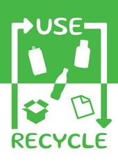 Use Recycle Poster - Green and White Icons of Recyclable Disposable Materials and Arrows Indicating the Looping of Recyclable Materials.