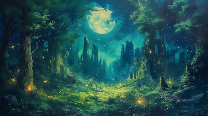 Enchanted Grove: Moonlit Gathering./n