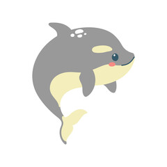 Hand drawn cute whale killer. Marine life animals. Template for stickers, baby shower, greeting cards and invitation. Isolated vector illustration. 