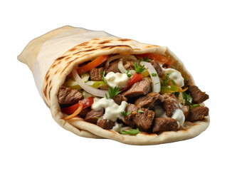 Beef Gyros isolated on transparent png background. Generative ai