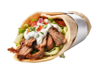 Beef Gyros isolated on transparent png background. Generative ai