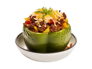 Beef And Rice Stuffed Bell Peppers isolated on transparent png background. Generative ai