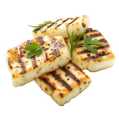 Grilled halloumi cheese isolated on transparent background. 