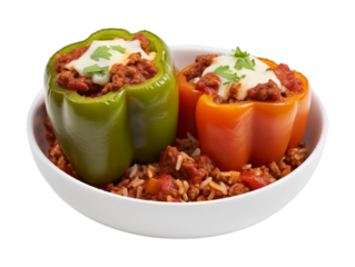 Beef And Rice Stuffed Bell Peppers isolated on transparent png background. Generative ai
