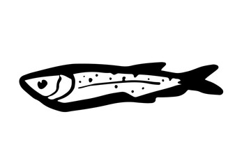 Sardines hand drawn illustration isolated on white background. Anchovies fish vector graphic. Design for culinary branding, maritime artwork.