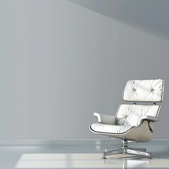 Elegant Leather Armchair in Sophisticated Monochrome Office Setting with Ample Copy Space