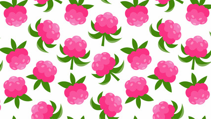 Raspberries pattern on white background. Fresh summer berries backdrop. Design for kitchen wallpaper, textile, food packaging. 
