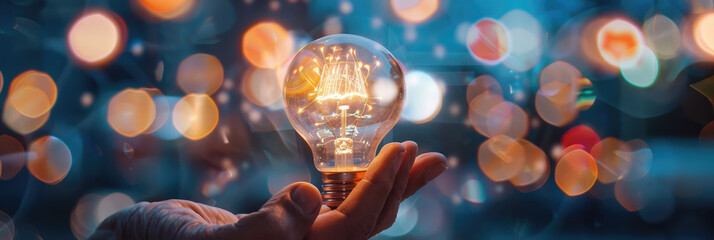Glowing Lightbulb in Hands Symbolizing Innovative Idea,Creativity,and Technological Breakthroughs