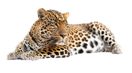 Obraz premium Lying leopard on transparent background. 