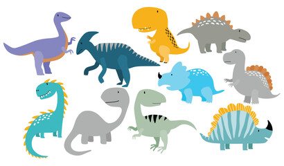 Drawing cute dinosaur vector set in cartoon scandinavian style. © dwi