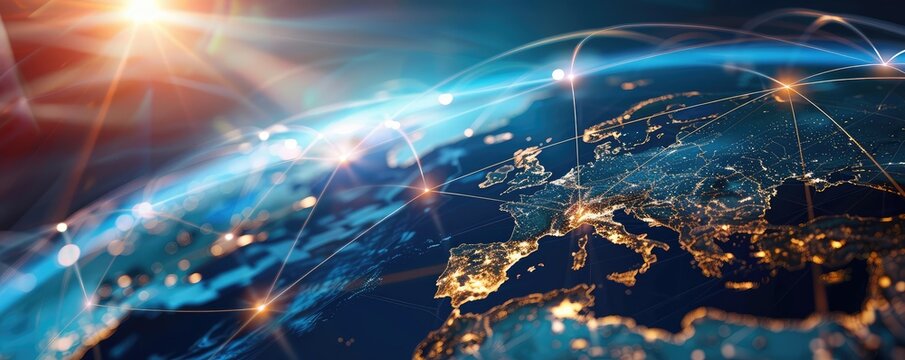 A global network connection over the planet earth.