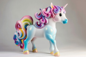 Unicorn sculpture art toy in the rainbow color on white background - 780790312