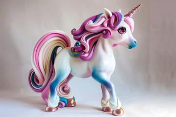 Unicorn sculpture art toy in the rainbow color on white background - 780790313