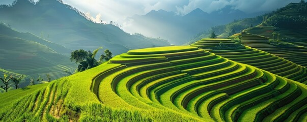 A  Lush green rice terrace field, natural concept.