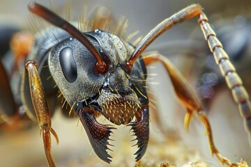 Exploring the intricate world of ant antennae reveals their remarkable sensory functions and communication prowess among insects. - obrazy, fototapety, plakaty