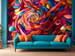 colorful sofa in a room  graffiti wallpapers design