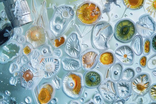 Detailed view of plankton under a microscope, showcasing the diversity of marine microorganisms.