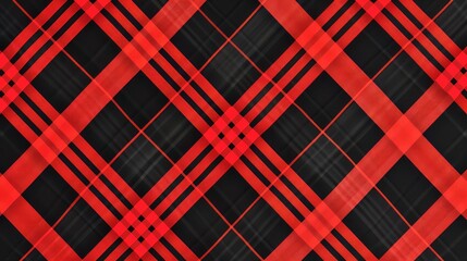 Tartan plaid, red and black, seamless, 2D flat for 3D traditional themes, direct top view. - obrazy, fototapety, plakaty