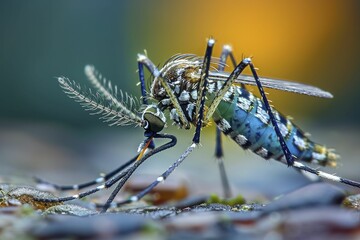 Exploring the intricate proboscis of a mosquito reveals the fascinating feeding mechanism of this tiny insect. - obrazy, fototapety, plakaty