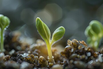 Exploring the intricate stages of seed germination, unveiling the magical emergence of new life through sprouting. - obrazy, fototapety, plakaty