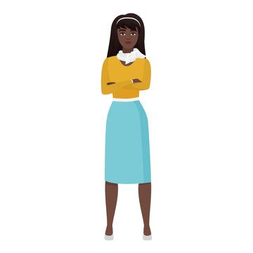 Business lady or teacher standing with arms crossed on chest vector illustration