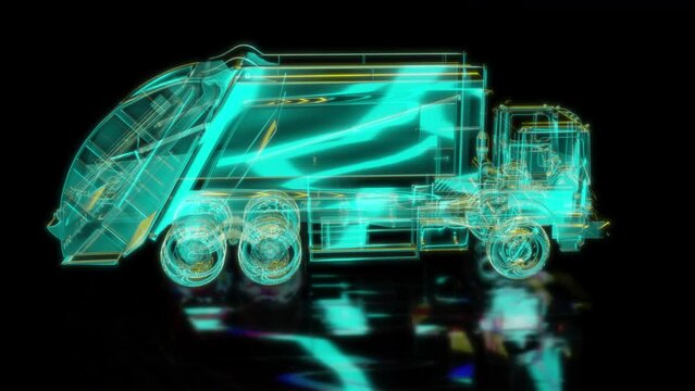 Rendering 3D animation, VISUAL EFFECTS Garbage truck car Model on a black background