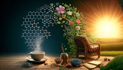 Relaxing Tea Time with a Blend of Nature and Science - obrazy, fototapety, plakaty