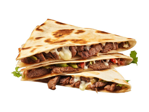 Beef Quesadillas isolated on transparent png background. Generative ai
