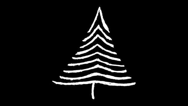 White wiggly hand drawn Christmas pine tree doodle overlay animation  4