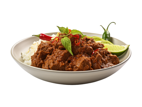 Beef Rendang isolated on transparent png background. Generative ai