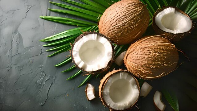 Coconut animation: Juicy coconut slices, refreshing fruit animation, tropical paradise concept