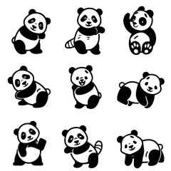Naklejka premium outline icon set of pandas in playful poses 