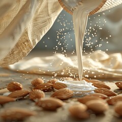 A 3D visualization of almond milk being made - obrazy, fototapety, plakaty