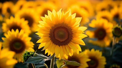 Obraz premium Vibrant sunflowers in a rural landscape