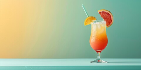 Fresh Cocktail With Orange Slice and Straw - obrazy, fototapety, plakaty