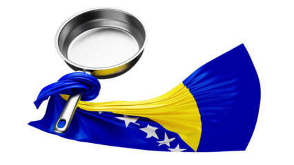 Innovative Display of Bosnian Flag with Starry Cascade from a Shiny Pan