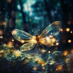 illustration of Abstract and magical image of Firefly flying, Generative ai