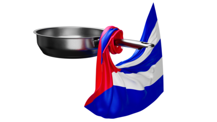 Modern Kitchen Display with Cuban Flag Elegantly Wrapped Around Stainless Steel Pan