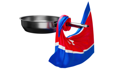 Stainless Steel Pan with North Korean Flag Gracefully Draped Over the Edge