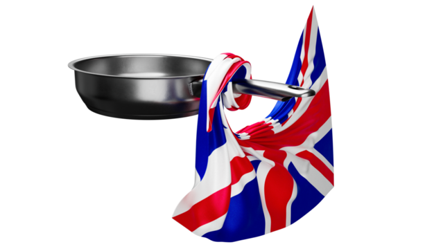 Sleek Pan Display with the UK's Union Jack Flag in a Flowing Design