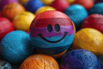 Colorful painted smiling face on sphere