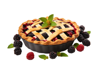 Blackberry Pie isolated on transparent png background. Generative ai