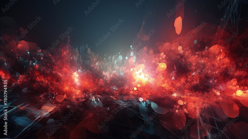 Aufkleber Abstract technology burst with glowing wires and particles in motion. Technology and science dynamic background.