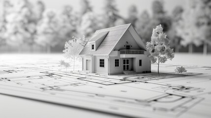 Cadastral blueprint with a designated house and available plots, underlining the essence of construction activities and industry dynamics