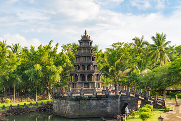 Summer scenery of Meilang Sisters Twin Towers in Chengmai, Hainan, China - obrazy, fototapety, plakaty