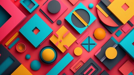 Geometric shapes, bold colors, seamless 2D flat texture, for 3D modern art, angled overhead view.